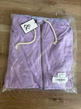 AMPERSAND AVE Lilac Zip-Up Hoodie with Cream Drawstrings